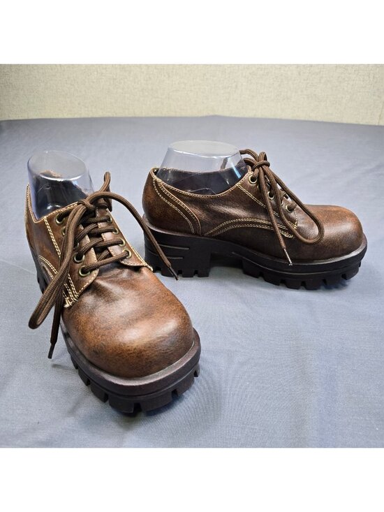Soda Shoes - Vintage Soda Y2K 7.5 Platform Oxford Brown Chunky Lug Sole Lace-Up Vegan